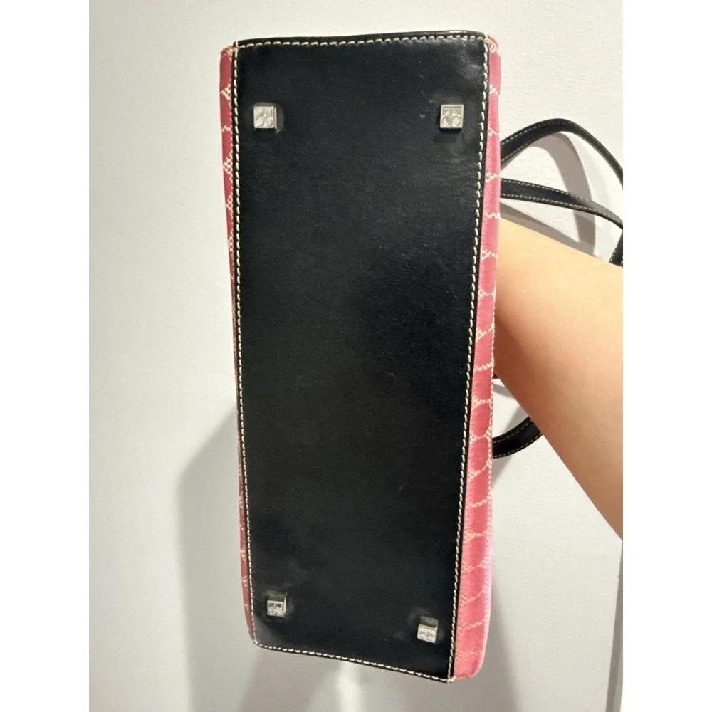 Kate Spade Vintage Pink Logo Print Handbag Purse Black Trim‎ 1
